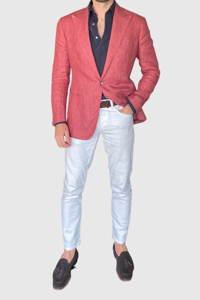 Red summer jacket outfit