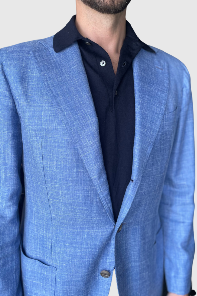 Blue summer jacket wool/silk/linen