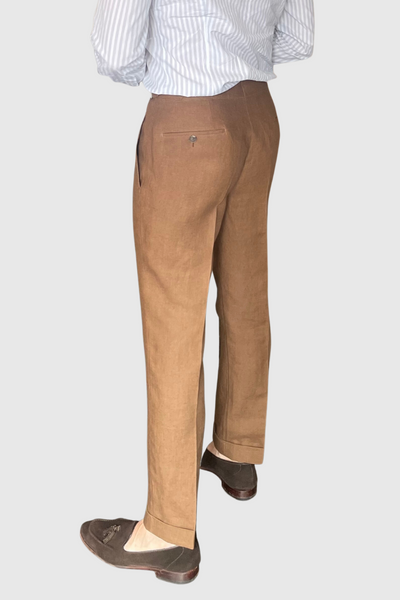 Tobacco linen trousers