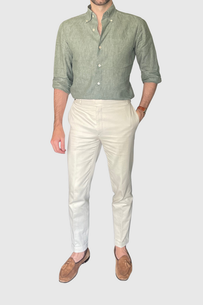 Cream cotton trousers with linen shirt